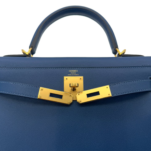 HERMES KELLY 28 SELLIER DEEP BLUE VEAU MADAME HAND SHOULDER BAG B GHW 90292046 - PURPOSE