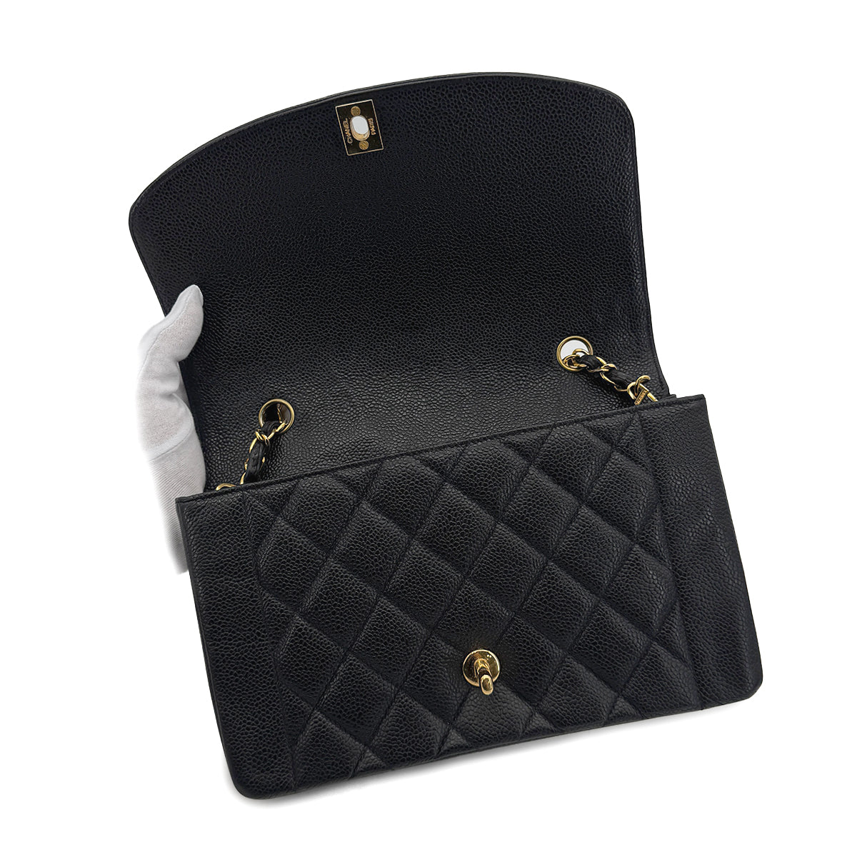 CHANEL VINTAGE DIANA MEDIUM CHAIN SHOULDER BAG BLACK CAVIAR SKIN 90292053