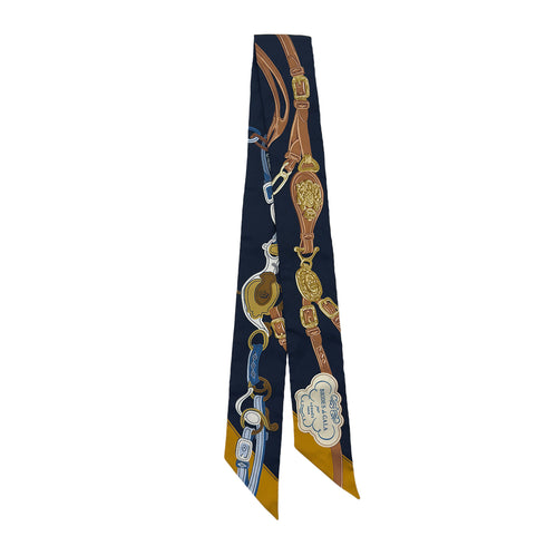 HERMES TWILLY BRIDES DE GALA APPLIQUE PIQUE SCARF NAVY SILK 90292056 - PURPOSE