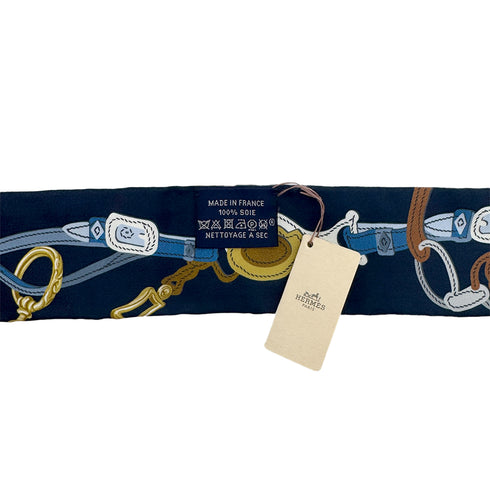 HERMES TWILLY BRIDES DE GALA APPLIQUE PIQUE SCARF NAVY SILK 90292056 - PURPOSE