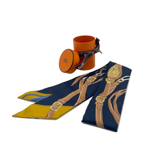 HERMES TWILLY BRIDES DE GALA APPLIQUE PIQUE SCARF NAVY SILK 90292056 - PURPOSE