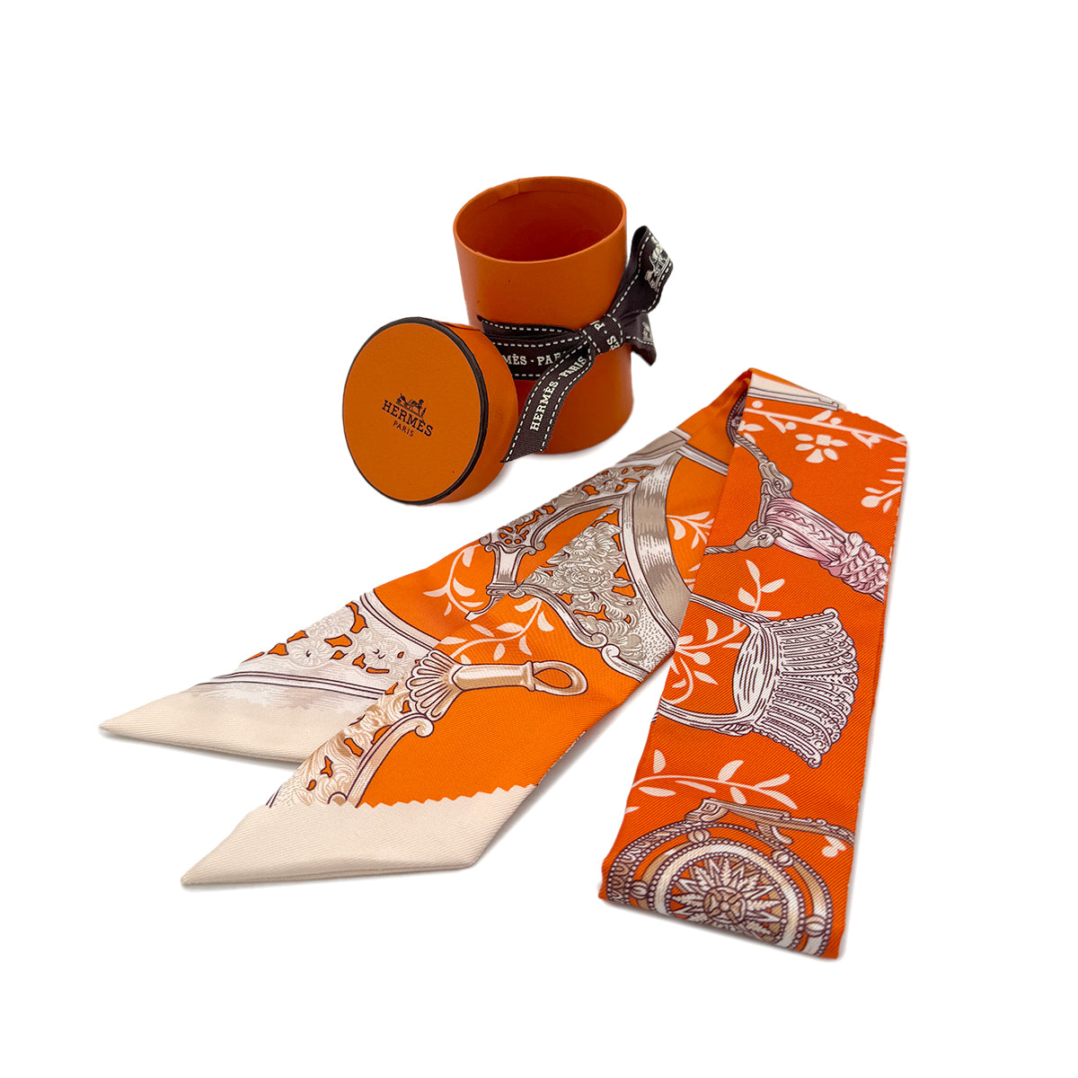 HERMES TWILLY ETRIERS REMIX SCARF ORANGE SILK 90292058