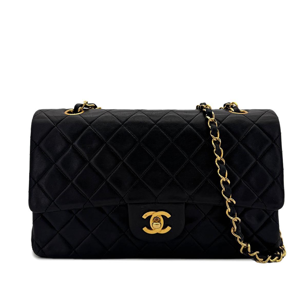 CHANEL VINTAGE CLASSIC FLAP MEDIUM CHAIN SHOULDER BAG BLACK LAMB SKIN 90292061