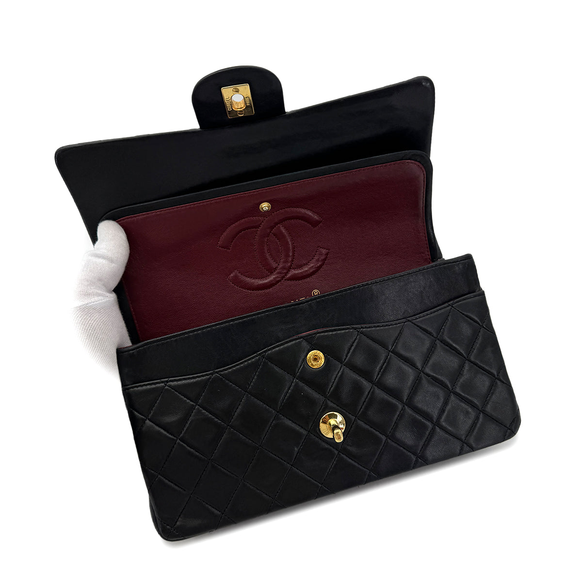 CHANEL VINTAGE CLASSIC FLAP MEDIUM CHAIN SHOULDER BAG BLACK LAMB SKIN 90292061