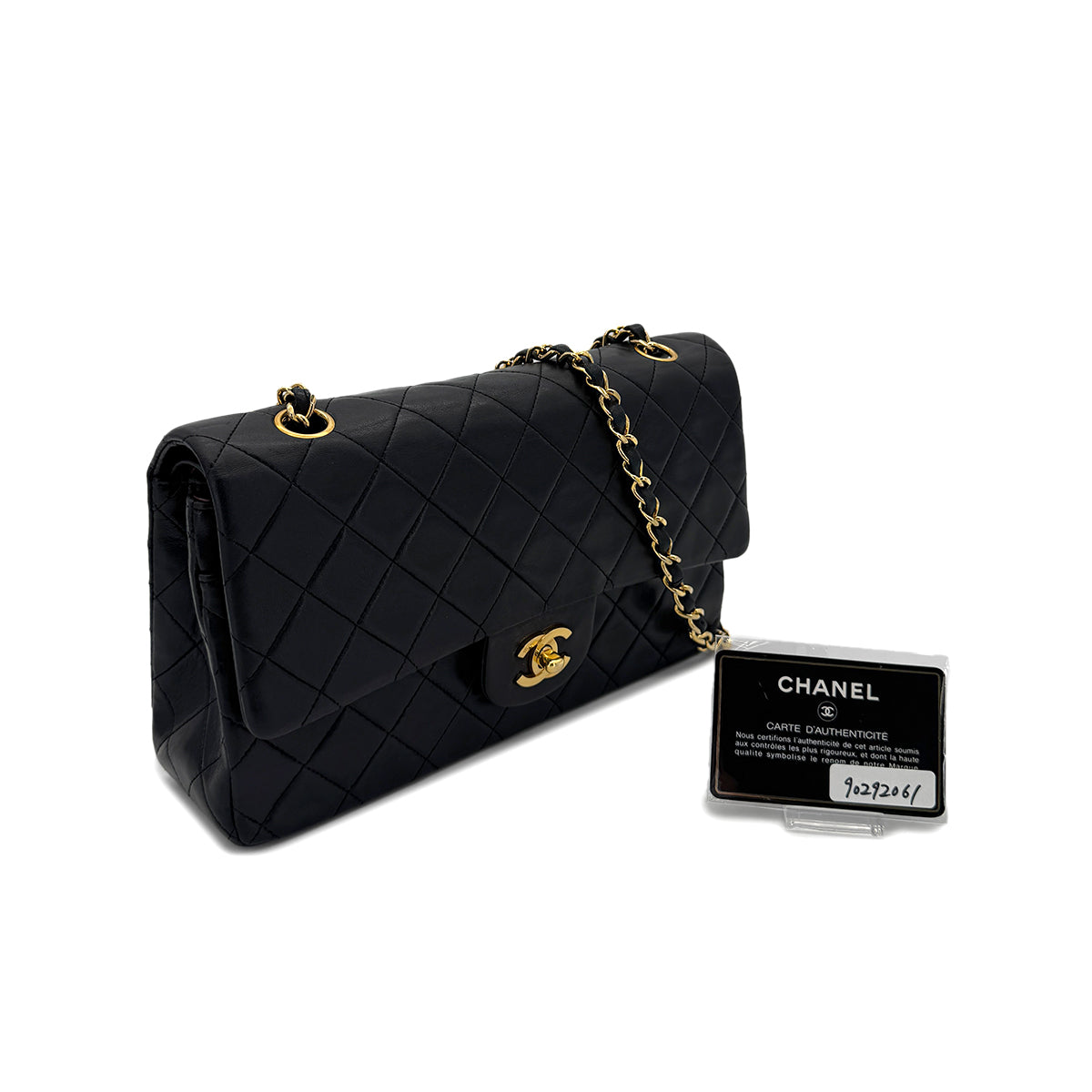 CHANEL VINTAGE CLASSIC FLAP MEDIUM CHAIN SHOULDER BAG BLACK LAMB SKIN 90292061