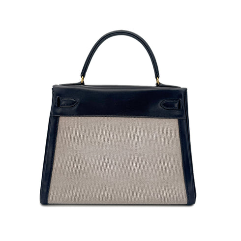 HERMES KELLY 28 BLUE INDIGO BOXCALF TOILE H HAND SHOULDER BAG 〇C GHW 90292060 - PURPOSE