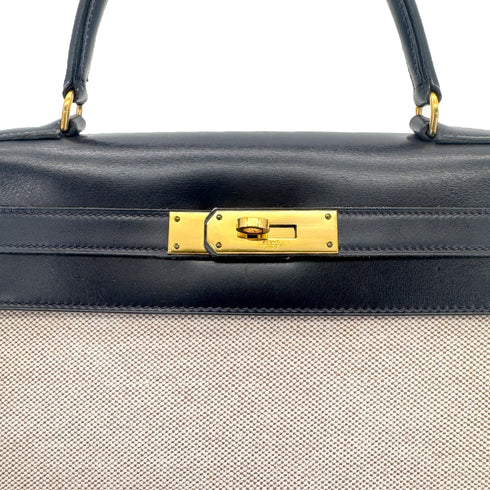 HERMES KELLY 28 BLUE INDIGO BOXCALF TOILE H HAND SHOULDER BAG 〇C GHW 90292060 - PURPOSE