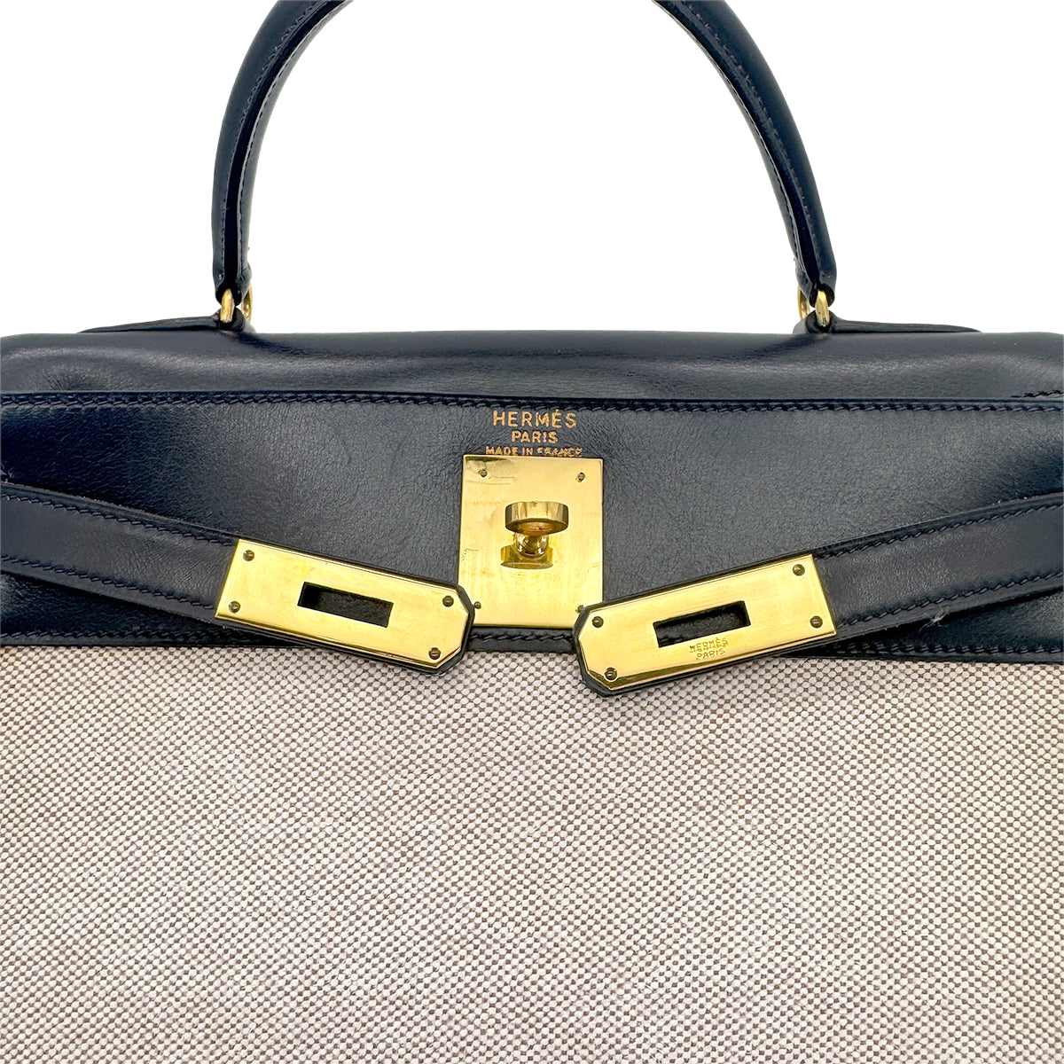 HERMES KELLY 28 BLUE INDIGO BOXCALF TOILE H HAND SHOULDER BAG 〇C GHW 90292060