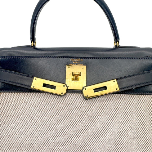 HERMES KELLY 28 BLUE INDIGO BOXCALF TOILE H HAND SHOULDER BAG 〇C GHW 90292060 - PURPOSE