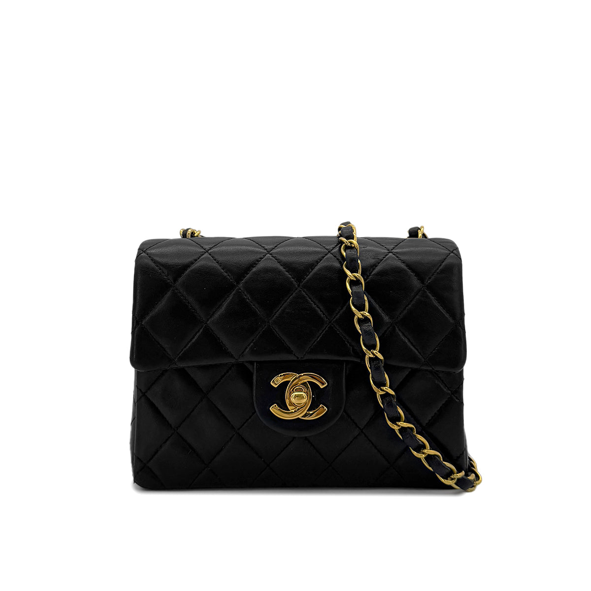 CHANEL VINTAGE MINI SQUARE 17 CHAIN SHOULDER BAG BLACK LAMB SKIN 90292086