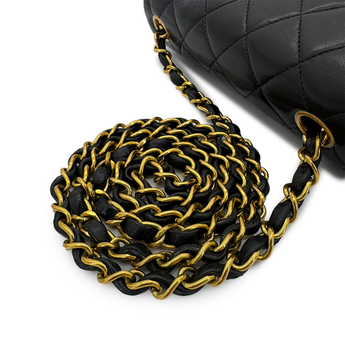 CHANEL VINTAGE MINI SQUARE 17 CHAIN SHOULDER BAG BLACK LAMB SKIN 90292086