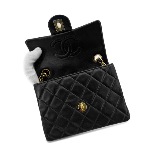CHANEL VINTAGE MINI SQUARE 17 CHAIN SHOULDER BAG BLACK LAMB SKIN 90292086 - PURPOSE