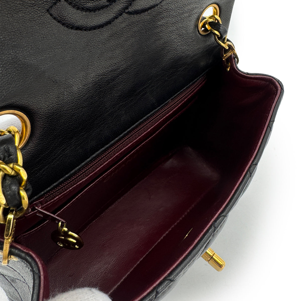 CHANEL VINTAGE MINI SQUARE 17 CHAIN SHOULDER BAG BLACK LAMB SKIN 90292086