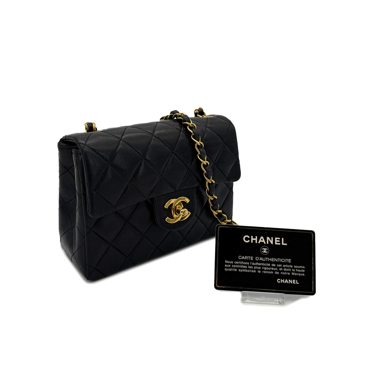 CHANEL VINTAGE MINI SQUARE 17 CHAIN SHOULDER BAG BLACK LAMB SKIN 90292086