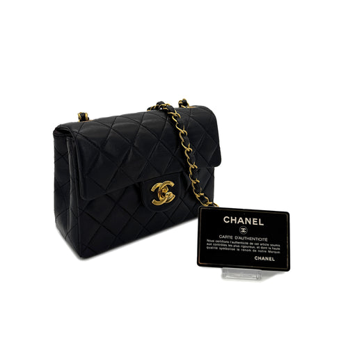 CHANEL VINTAGE MINI SQUARE 17 CHAIN SHOULDER BAG BLACK LAMB SKIN 90292086 - PURPOSE
