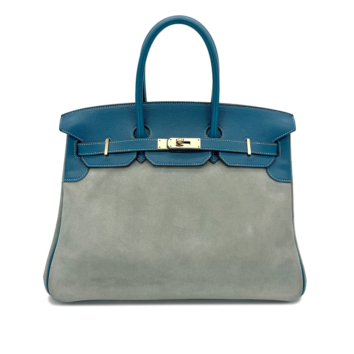 HERMES BIRKIN 35 CIEL BLUE DE GALICE GRIZZLY EVERCOLOR HAND BAG □R GHW 90292093