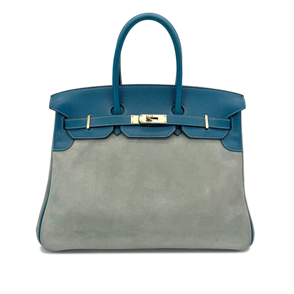 HERMES BIRKIN 35 CIEL BLUE DE GALICE GRIZZLY EVERCOLOR HAND BAG □R GHW 90292093 - PURPOSE