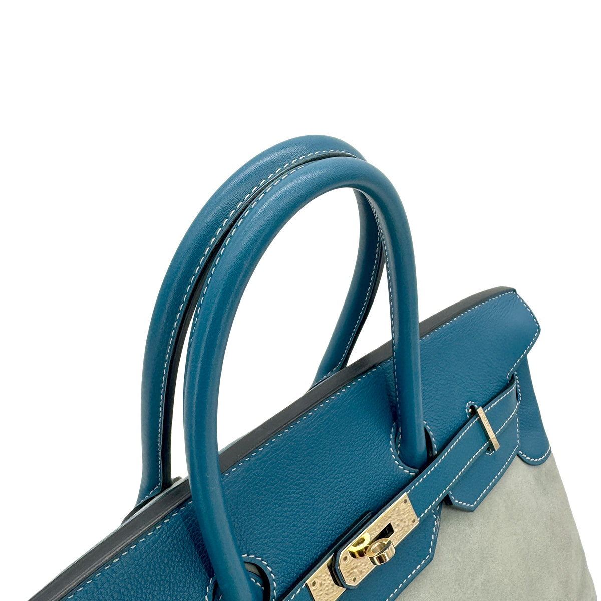 HERMES BIRKIN 35 CIEL BLUE DE GALICE GRIZZLY EVERCOLOR HAND BAG □R GHW 90292093