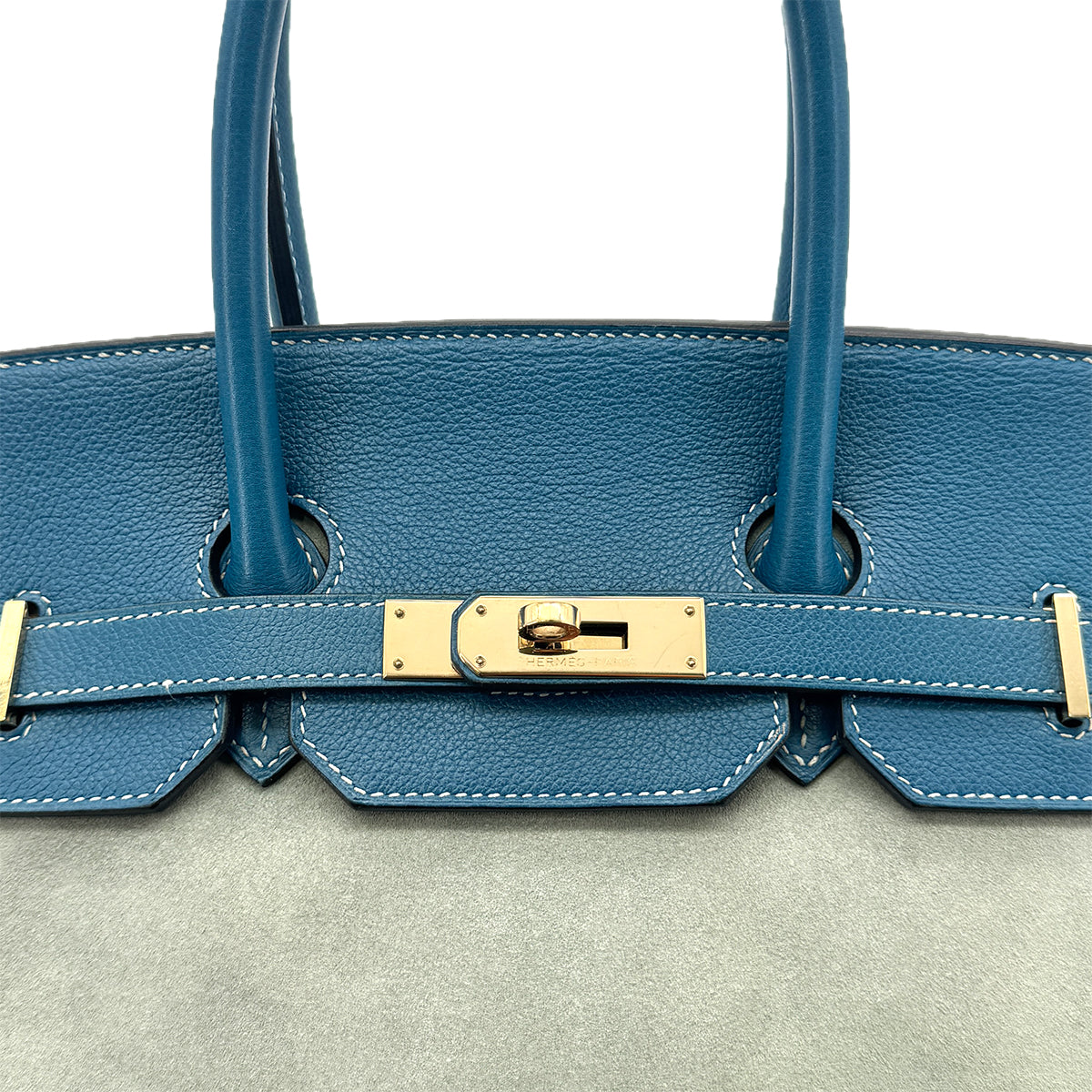 HERMES BIRKIN 35 CIEL BLUE DE GALICE GRIZZLY EVERCOLOR HAND BAG □R GHW 90292093