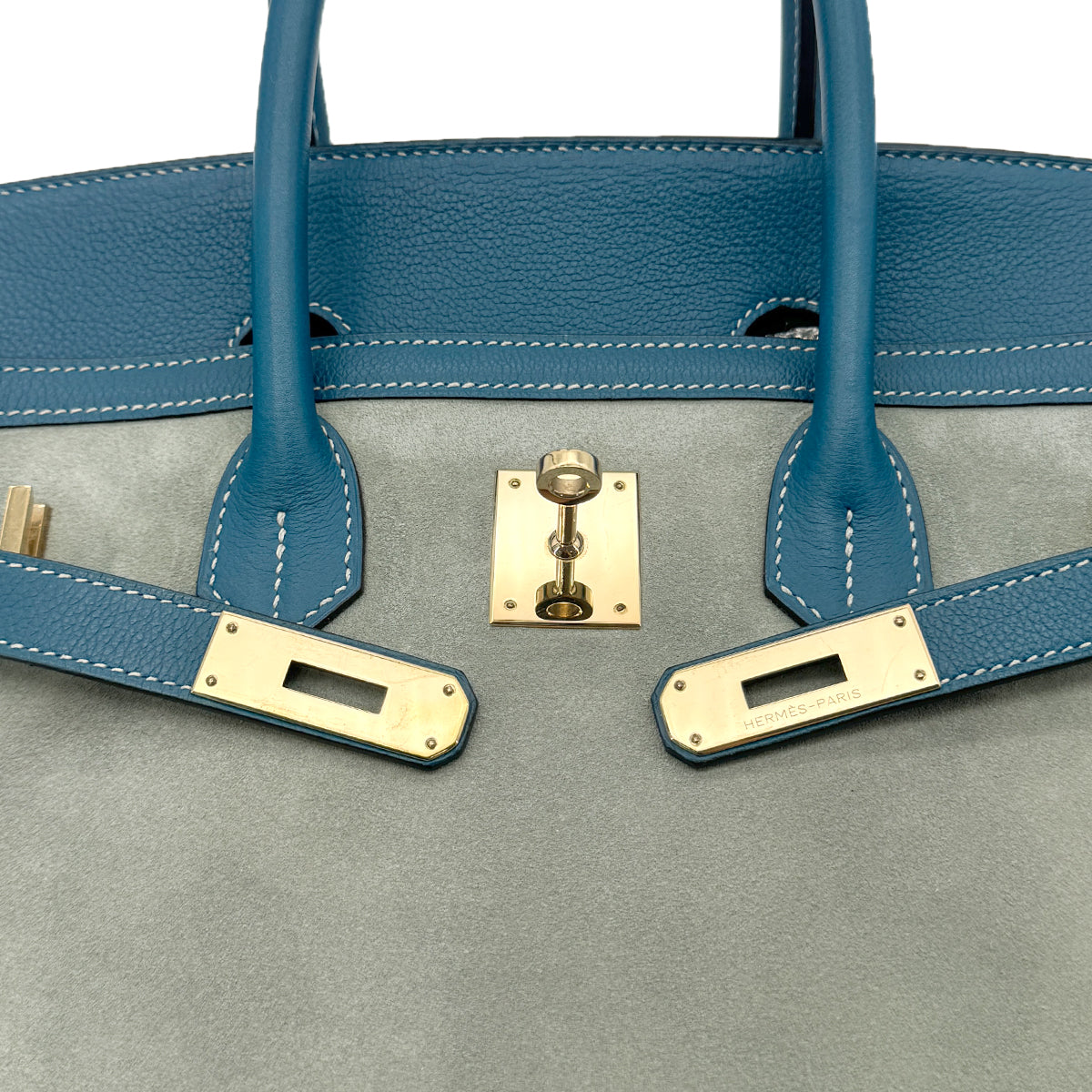 HERMES BIRKIN 35 CIEL BLUE DE GALICE GRIZZLY EVERCOLOR HAND BAG □R GHW 90292093