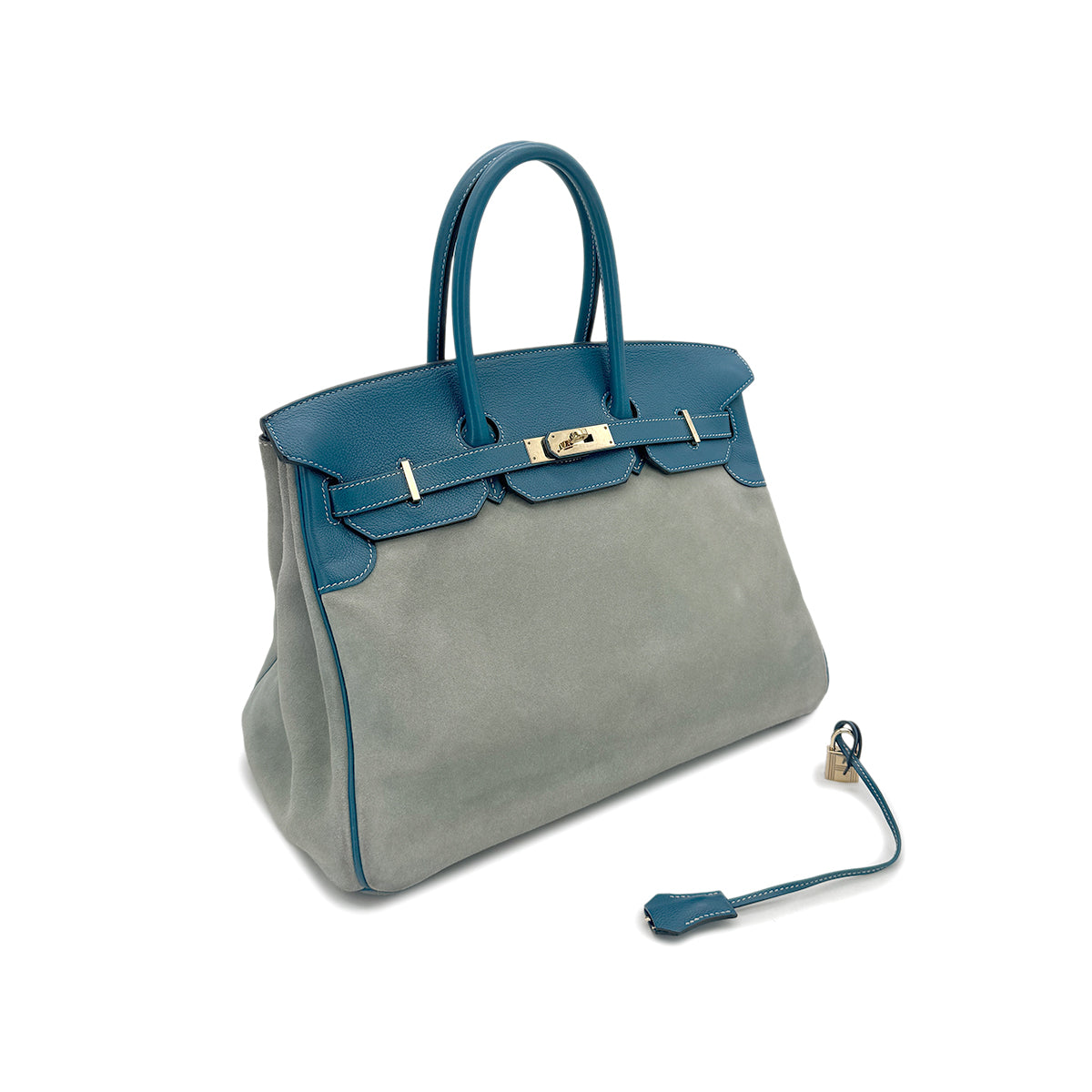 HERMES BIRKIN 35 CIEL BLUE DE GALICE GRIZZLY EVERCOLOR HAND BAG □R GHW 90292093