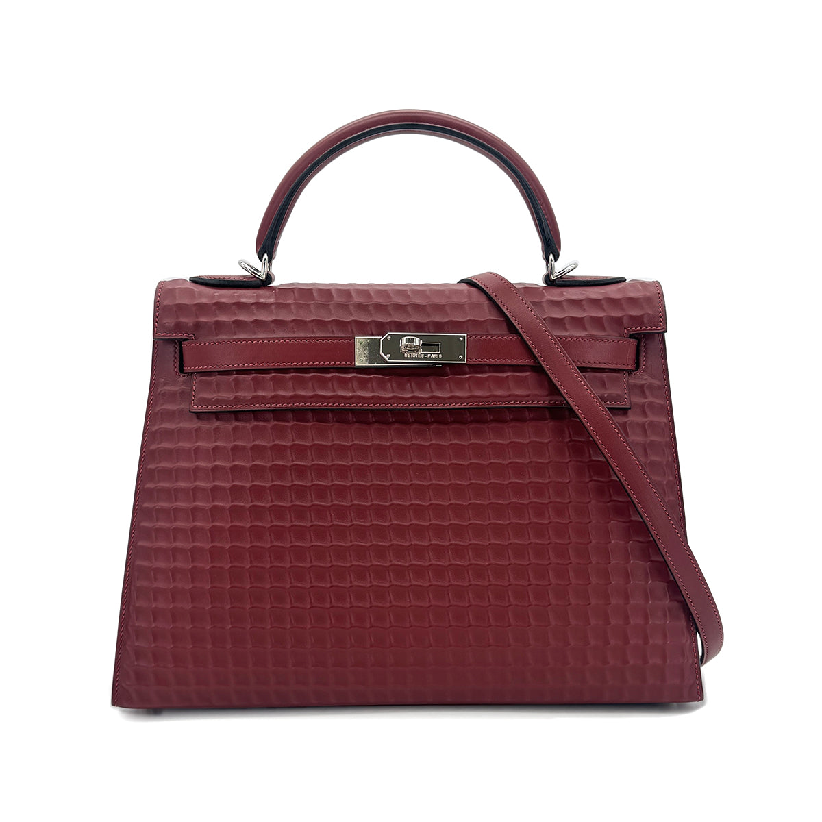 HERMES KELLY WAFFLE 32 SELLIER ROUGE H DEUTCH HAND SHOULDER BAG □G SHW 90292094