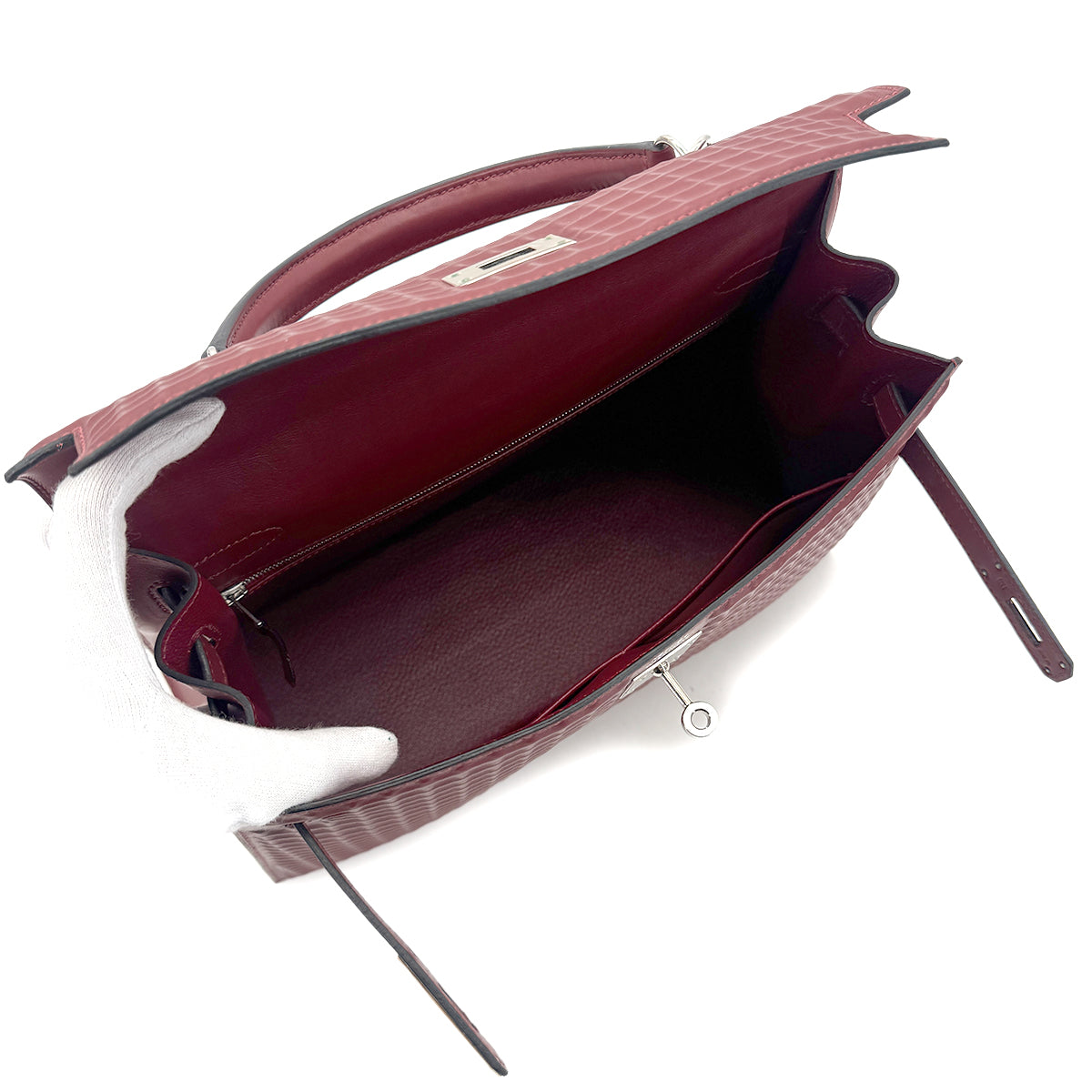 HERMES KELLY WAFFLE 32 SELLIER ROUGE H DEUTCH HAND SHOULDER BAG □G SHW 90292094