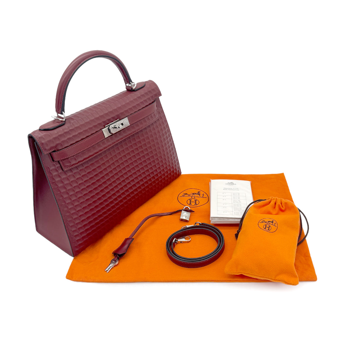 HERMES KELLY WAFFLE 32 SELLIER ROUGE H DEUTCH HAND SHOULDER BAG □G SHW 90292094