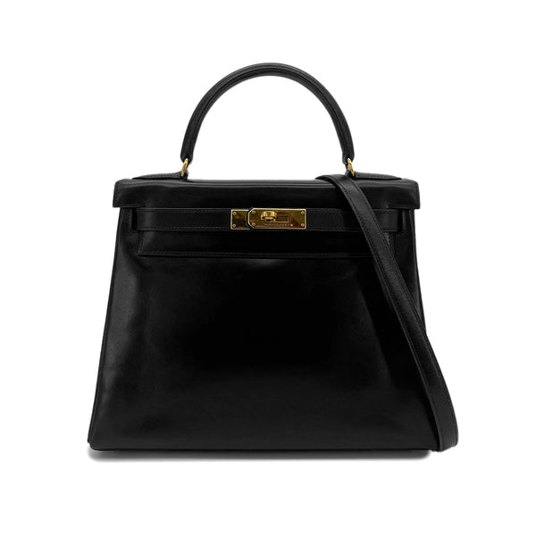 HERMES KELLY 28 RETOURNE BLACK BOXCALF HAND SHOULDER BAG 〇W GHW 90292095 - PURPOSE