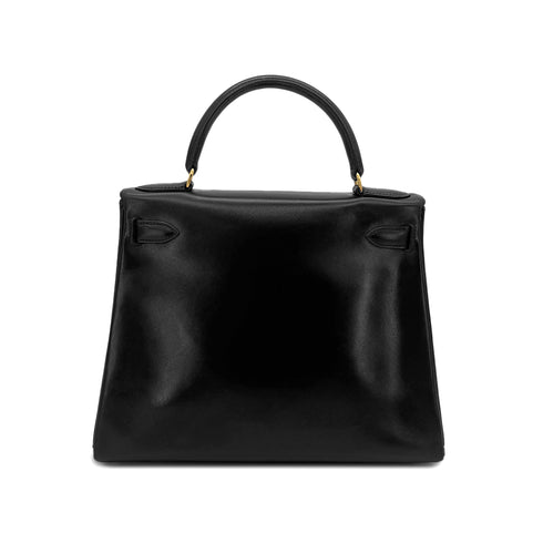 HERMES KELLY 28 RETOURNE BLACK BOXCALF HAND SHOULDER BAG 〇W GHW 90292095 - PURPOSE