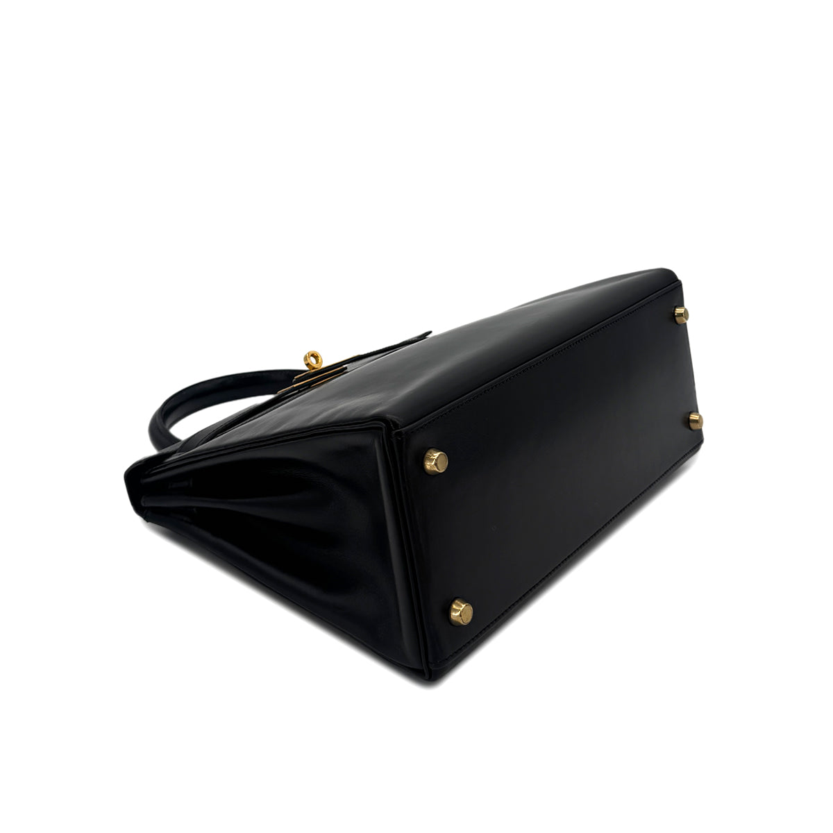 HERMES KELLY 28 RETOURNE BLACK BOXCALF HAND SHOULDER BAG 〇W GHW 90292095