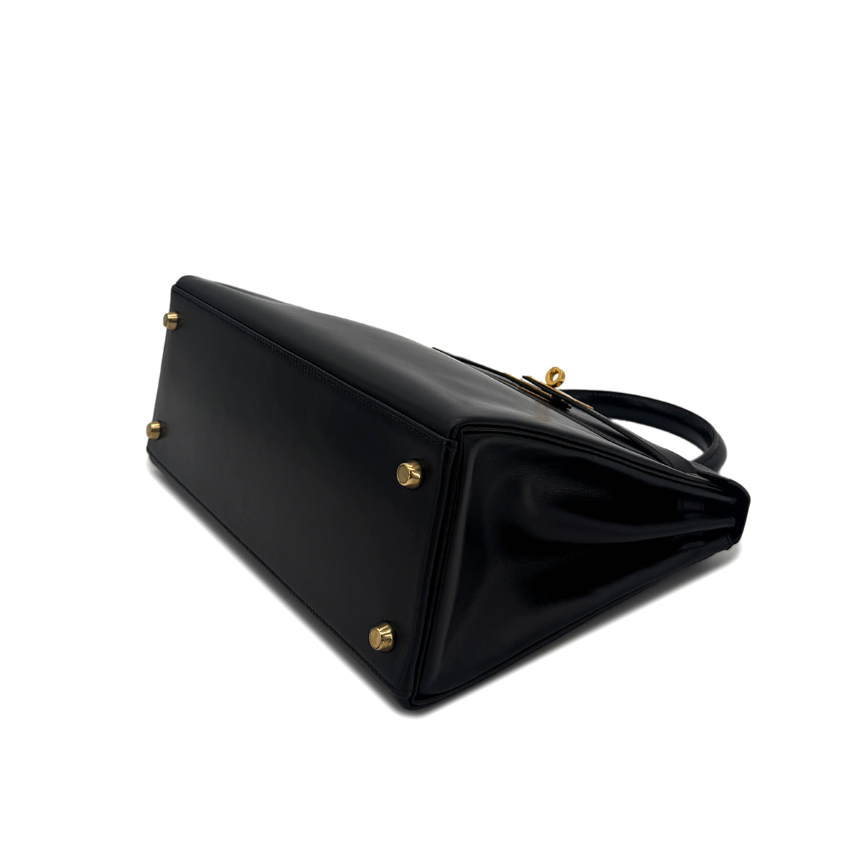 HERMES KELLY 28 RETOURNE BLACK BOXCALF HAND SHOULDER BAG 〇W GHW 90292095