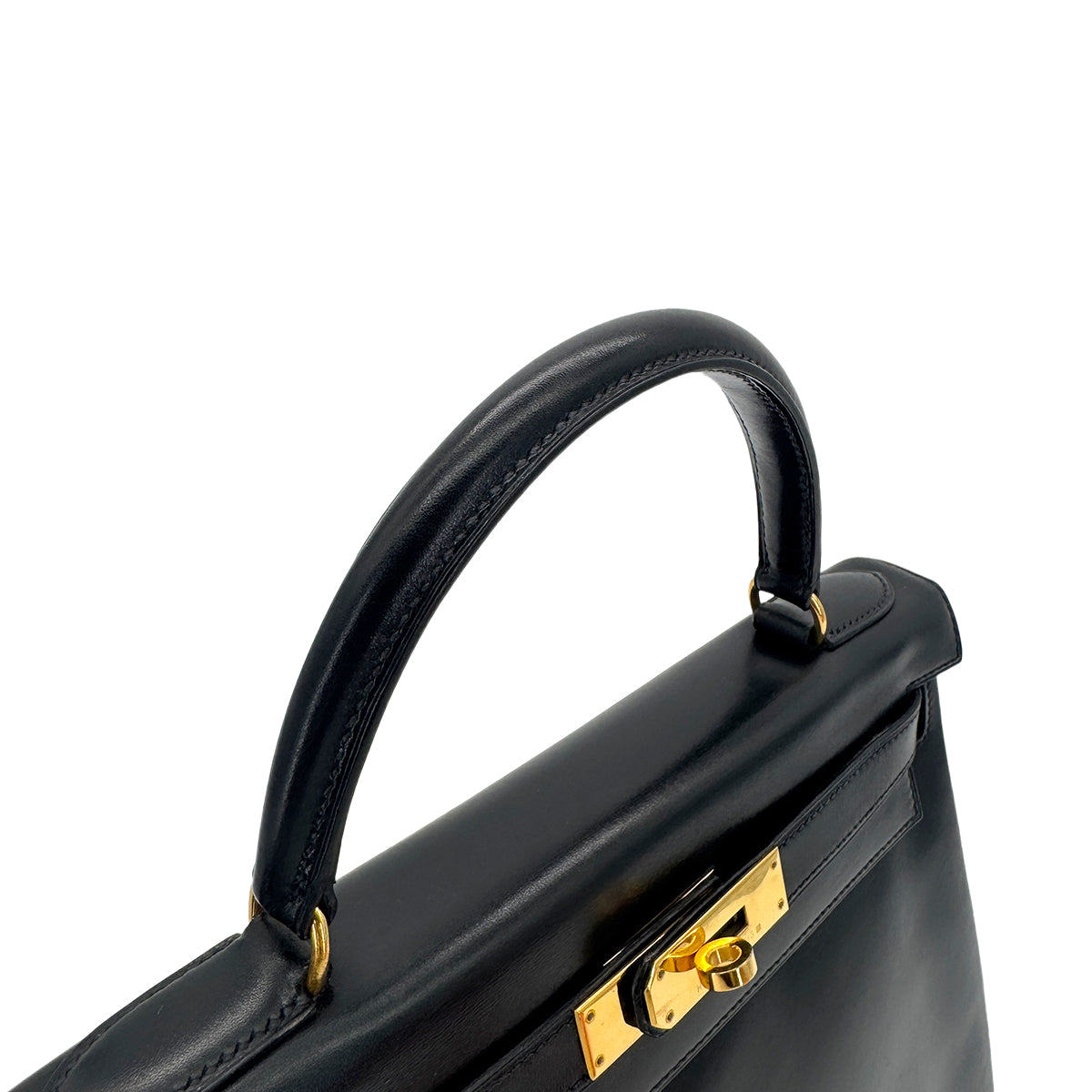 HERMES KELLY 28 RETOURNE BLACK BOXCALF HAND SHOULDER BAG 〇W GHW 90292095