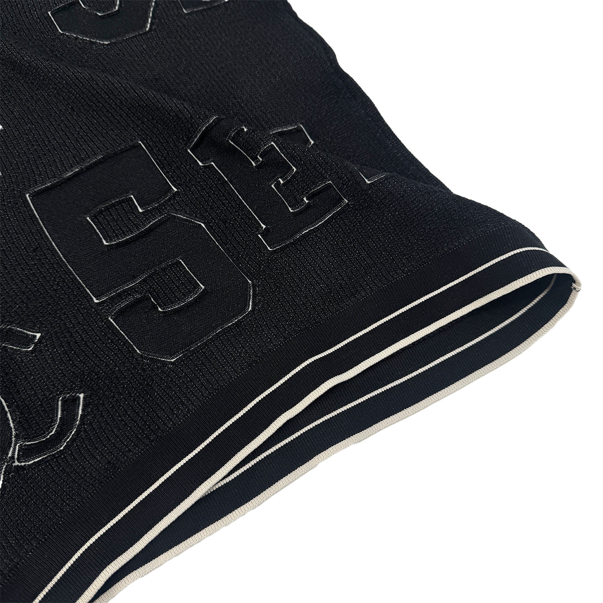 CHANEL SHORT SLEEVE RIB KNIT TOPS COCOMARK BLACK SILK 36 P61 RTW 90292100