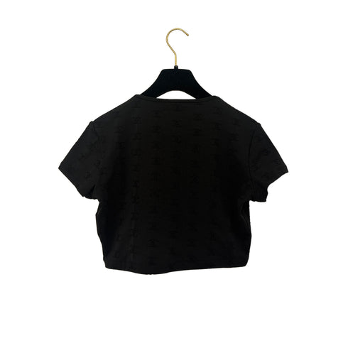 CHANEL VINTAGE SHORT SLEEVE CROPPED T-SHIRT TOPS COCOMARK BLACK NYLON 42 97P RTW 90292102 - PURPOSE