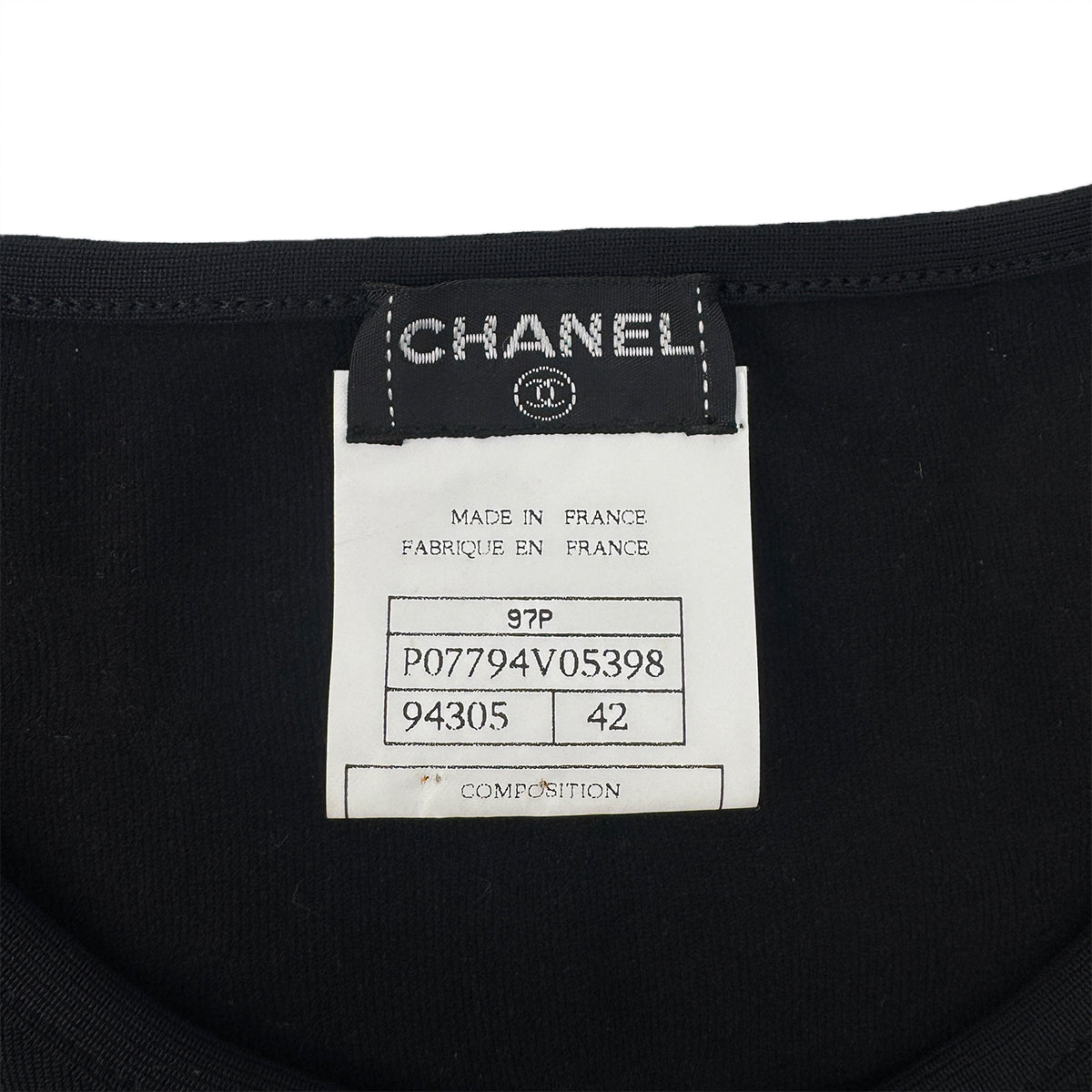 CHANEL VINTAGE SHORT SLEEVE CROPPED T-SHIRT TOPS COCOMARK BLACK NYLON 42 97P RTW 90292102