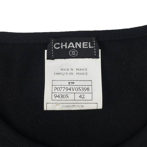 CHANEL VINTAGE SHORT SLEEVE CROPPED T-SHIRT TOPS COCOMARK BLACK NYLON 42 97P RTW 90292102 - PURPOSE