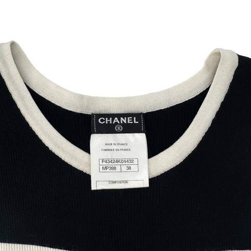 CHANEL COCO BUTTON SLEEVELESS KNIT DRESS BLACK WHITE COTTON 38 P43 RTW 90292105