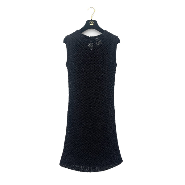 CHANEL COCO BUTTON SLEEVELESS KNIT DRESS BLACK COTTON 38 P40 RTW 90292106