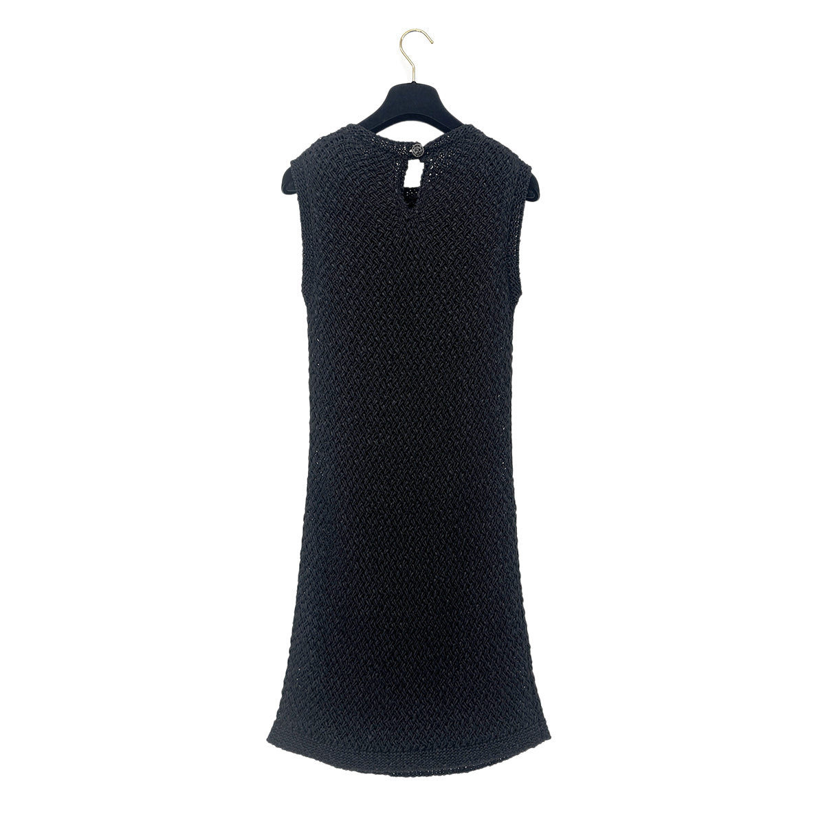 CHANEL COCO BUTTON SLEEVELESS KNIT DRESS BLACK COTTON 38 P40 RTW 90292106