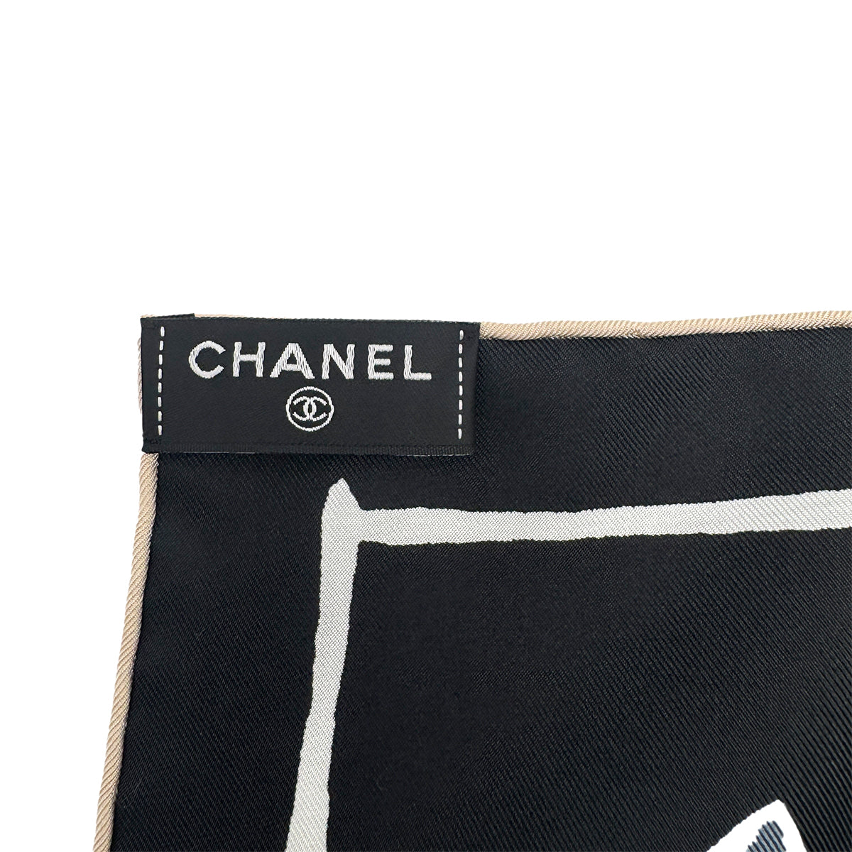 CHANEL SCARF COCOMARK LOGO PATTERN BALCK SILK 90292107