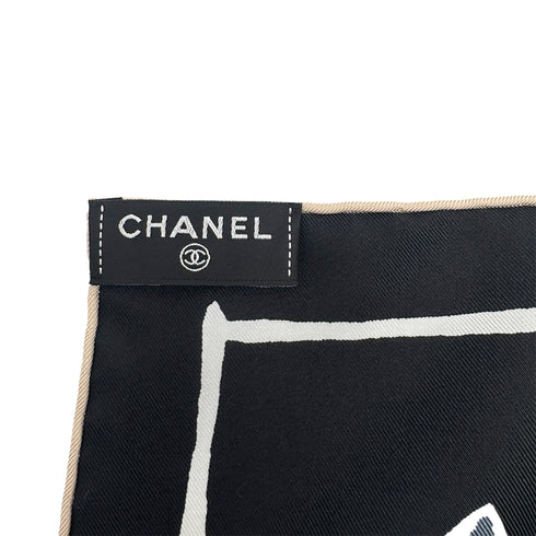 CHANEL SCARF COCOMARK LOGO PATTERN BALCK SILK 90292107 - PURPOSE