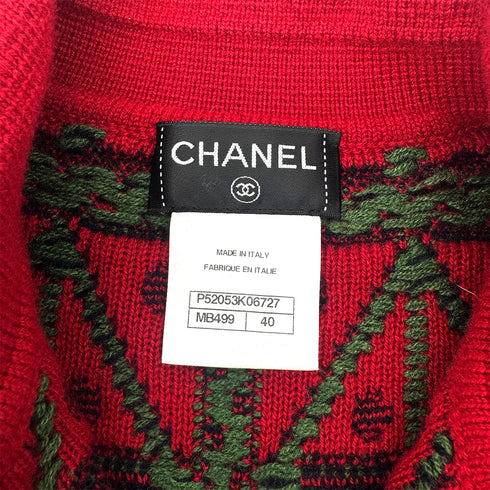 CHANEL KNIT JACKET PATTERNED ALL-OVER RED CASHMERE 40 P52 RTW 90292111