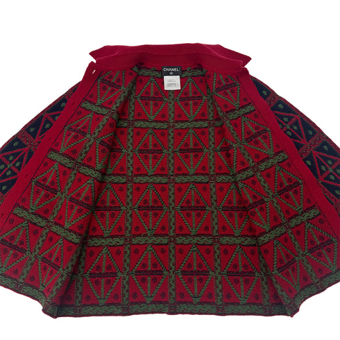 CHANEL KNIT JACKET PATTERNED ALL-OVER RED CASHMERE 40 P52 RTW 90292111
