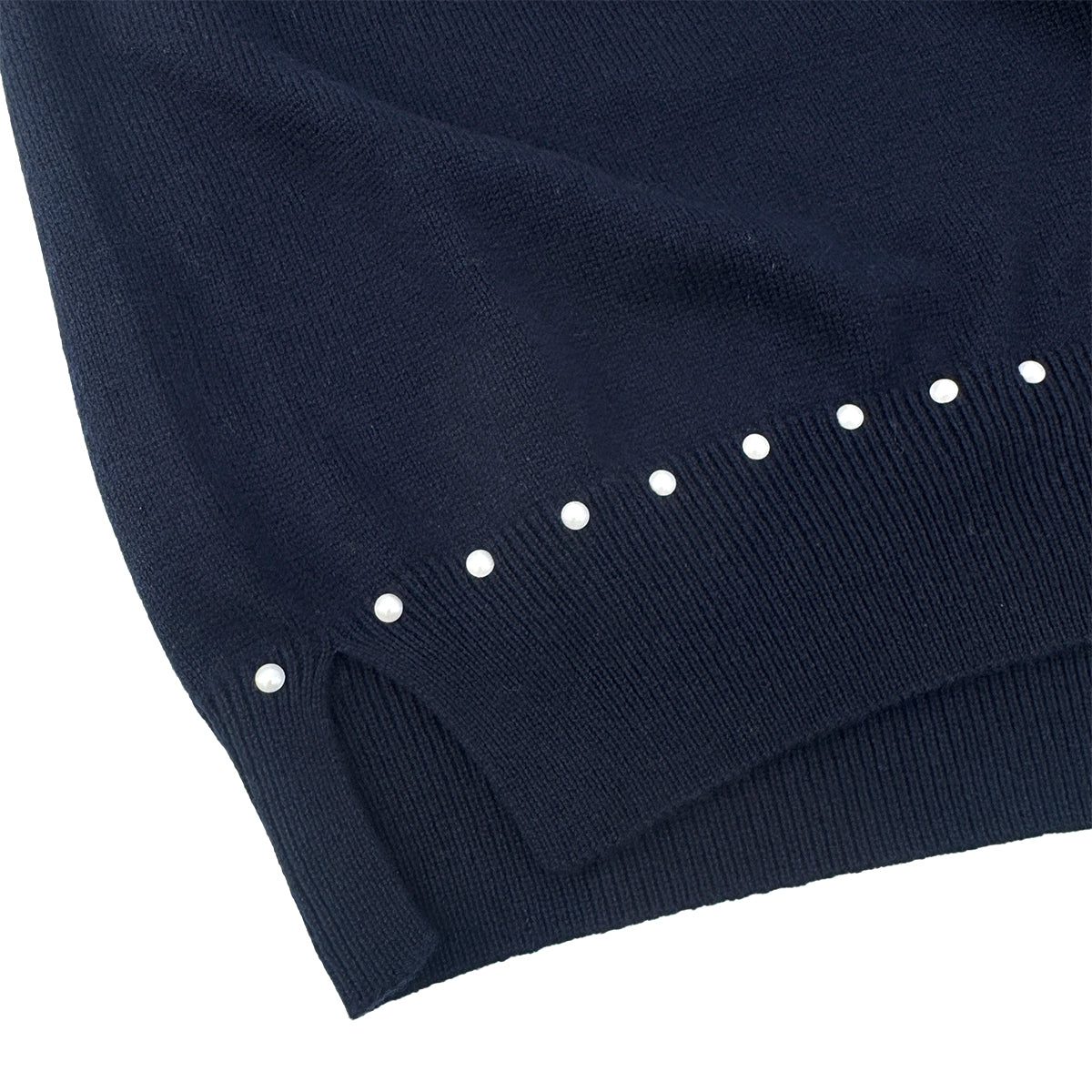 CHANEL SHORT SLEEVE KNIT TOPS COCOMARK FAUX PEARL NAVY COTTON 38 P53 RTW 90292112