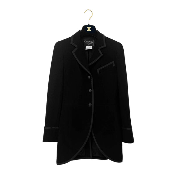 CHANEL VINTAGE JACKET COCO BUTTON BLACK WOOL 36 96C RTW 90292113