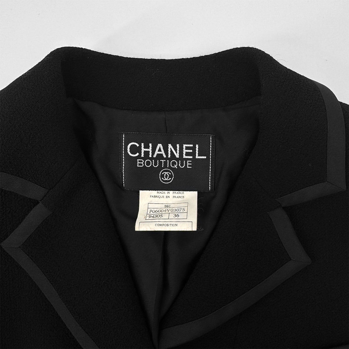 CHANEL VINTAGE JACKET COCO BUTTON BLACK WOOL 36 96C RTW 90292113