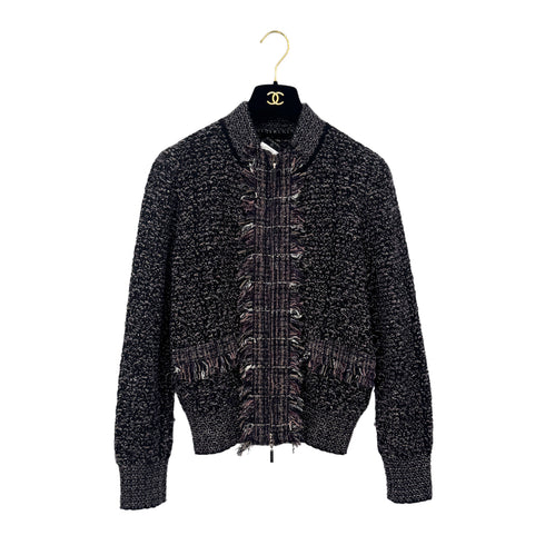 CHANEL TWEED JACKET FRINGE BLACK PURPLE WOOL 38 05A RTW 90292114