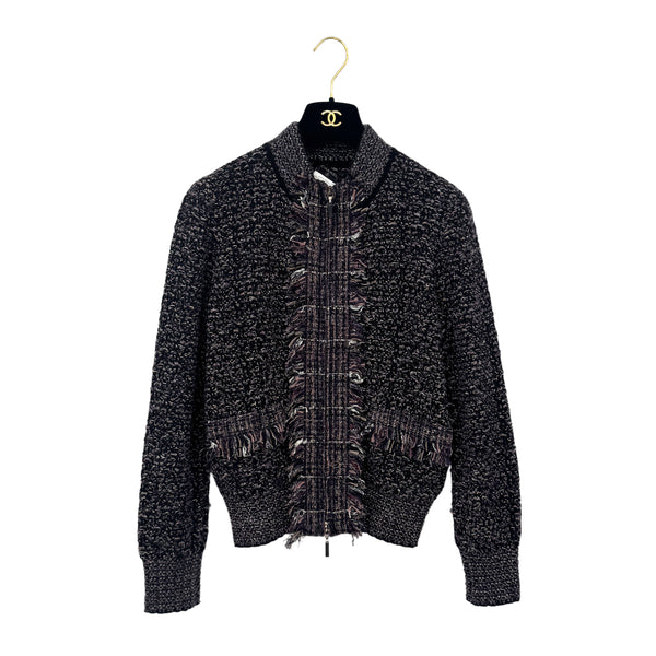 CHANEL TWEED JACKET FRINGE BLACK PURPLE WOOL 38 05A RTW 90292114