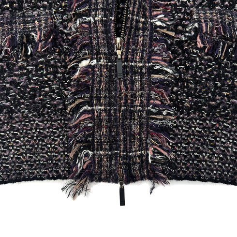CHANEL TWEED JACKET FRINGE BLACK PURPLE WOOL 38 05A RTW 90292114